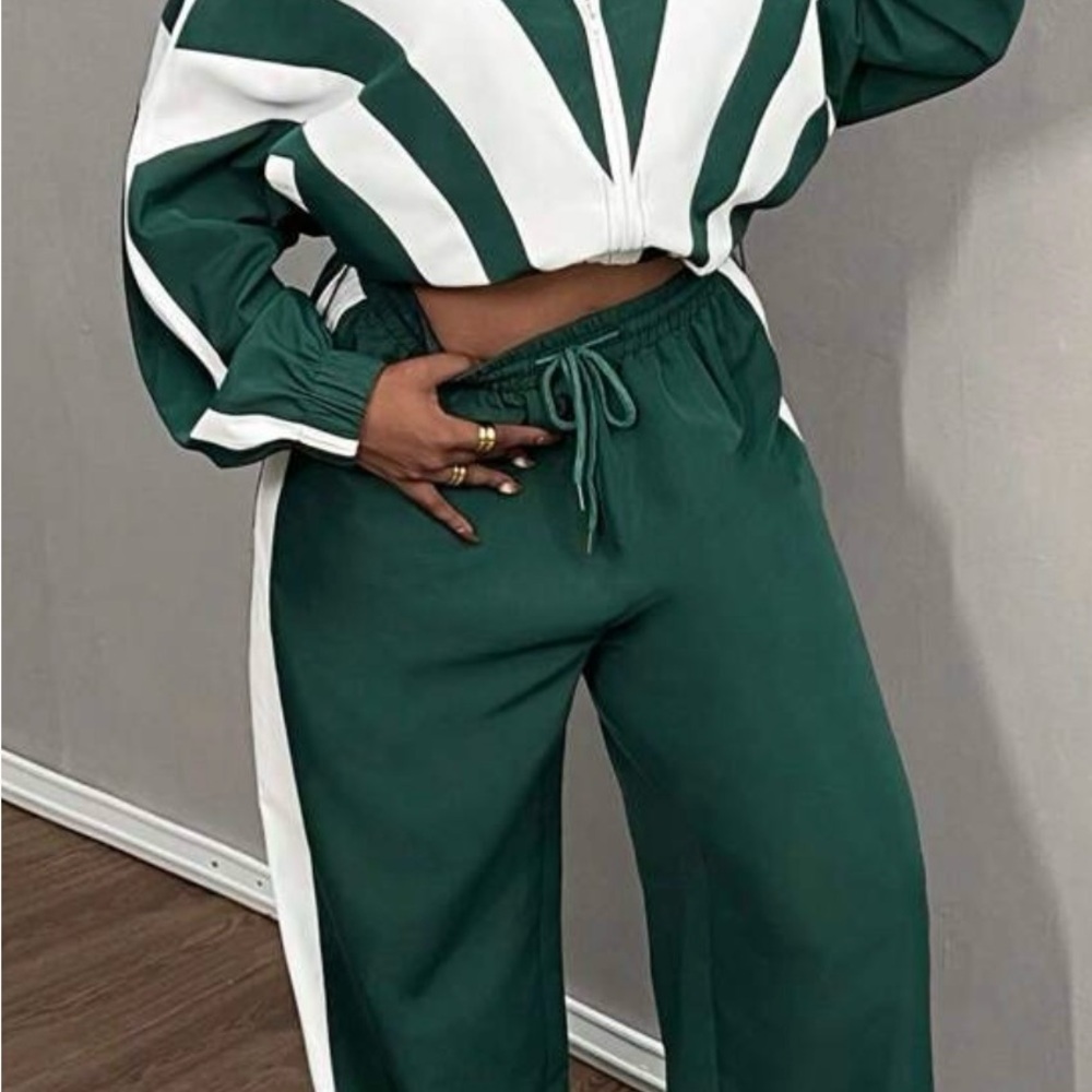 Green and White Relaxed Fit Track Pants